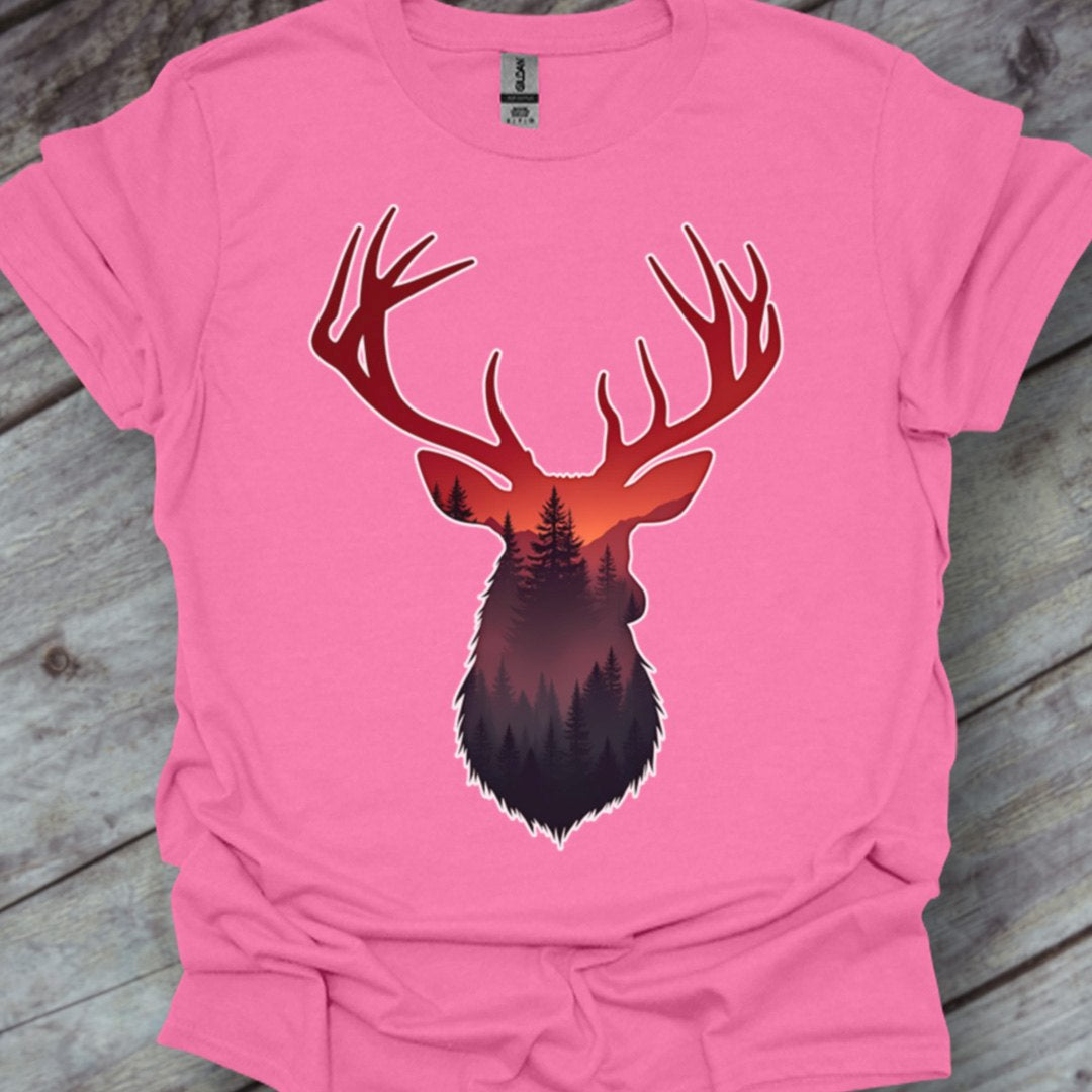 Cerf double exposition nuances rouges T-shirt tendance