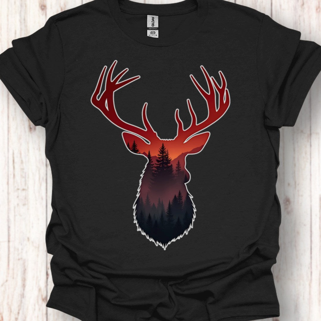 Cerf double exposition nuances rouges T-shirt intemporel