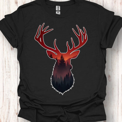 Cerf double exposition nuances rouges T-shirt intemporel
