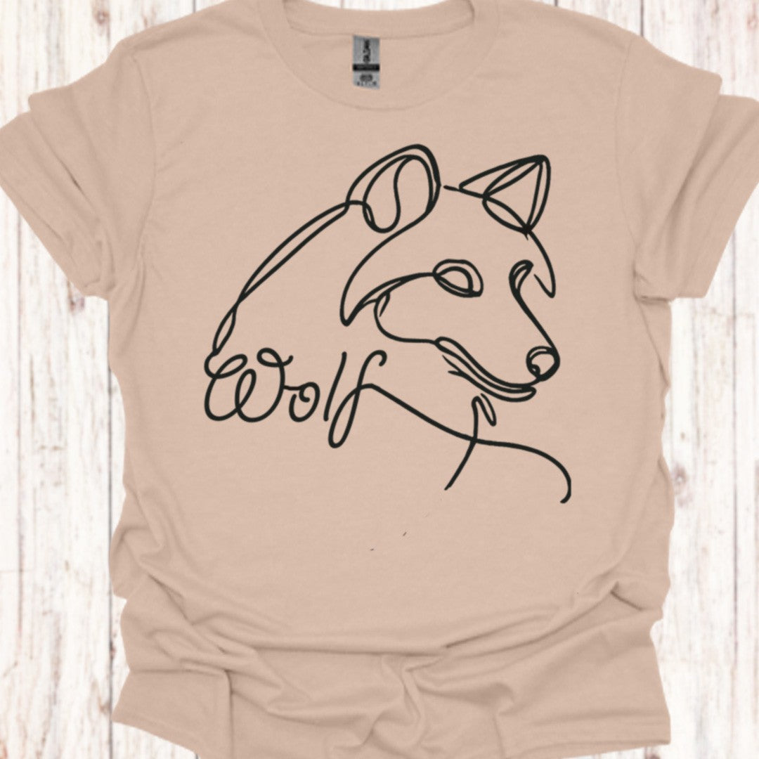 Wolf lijntekening zwart T‑Shirt