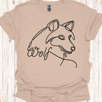 Wolf lijntekening zwart T‑Shirt