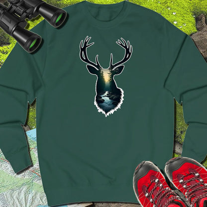 Deer double exposure forest stream sweatshirt