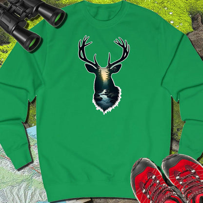 Deer double exposure forest stream sweatshirt