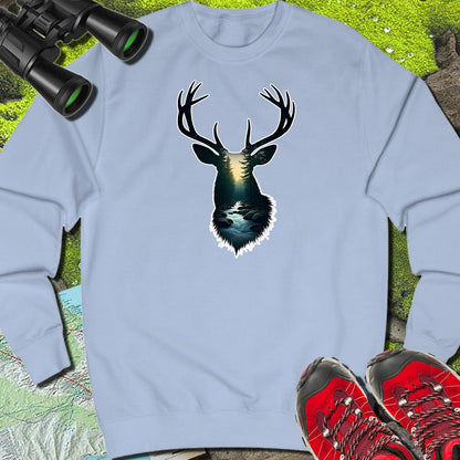 Deer double exposure forest stream sweatshirt