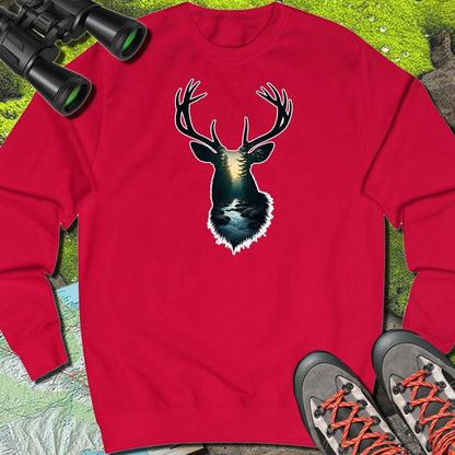 Deer double exposure forest stream sweatshirt