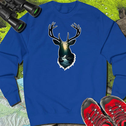 Deer double exposure forest stream sweatshirt