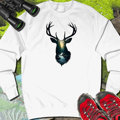 Deer double exposure forest stream sweatshirt