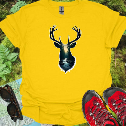 Deer double exposure bosbeek trendy T-shirt