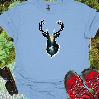 Deer double exposure bosbeek trendy T-shirt