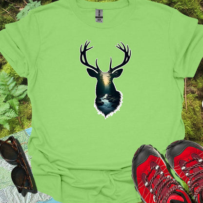 Deer double exposure bosbeek trendy T-shirt