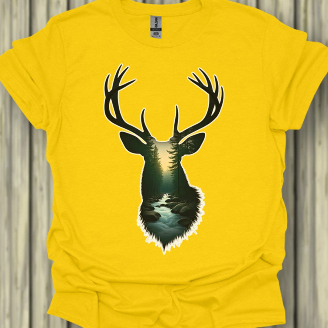 Hert double exposure bosbeek trendy T-shirt