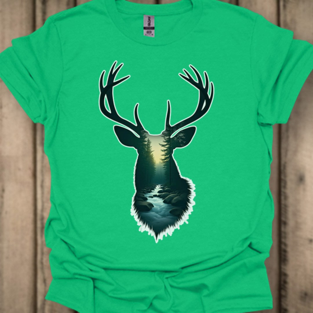Hert double exposure bosbeek trendy T-shirt