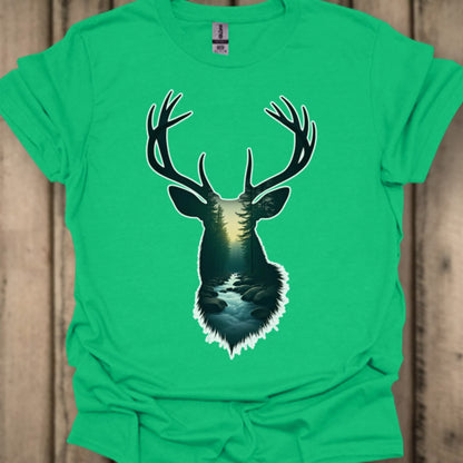 Hert double exposure bosbeek trendy T-shirt