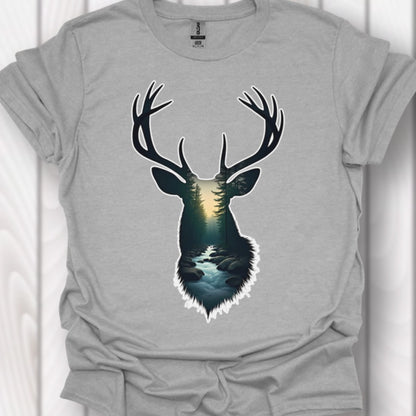 Hert double exposure bosbeek tijdloos T-shirt
