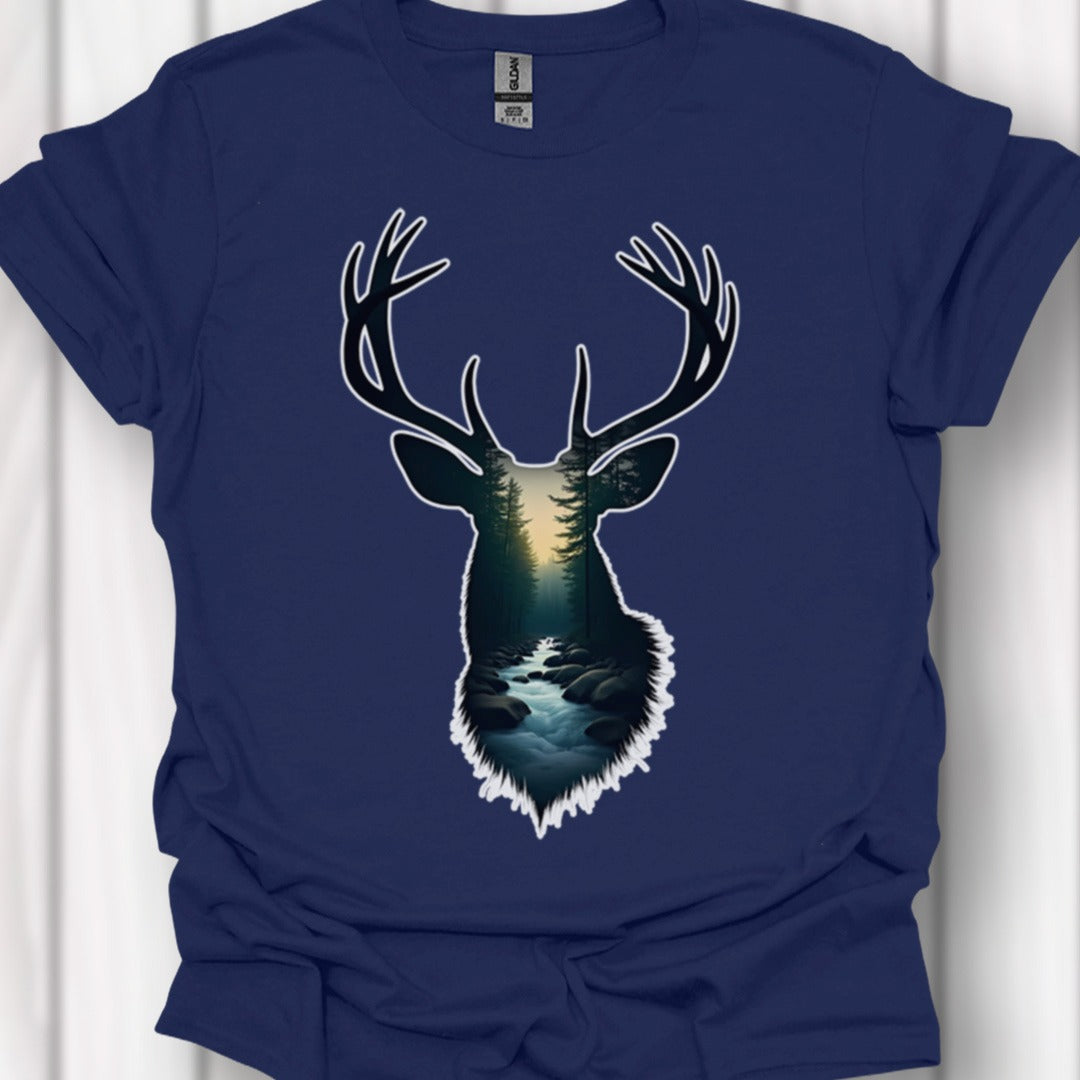 Hert double exposure bosbeek tijdloos T-shirt