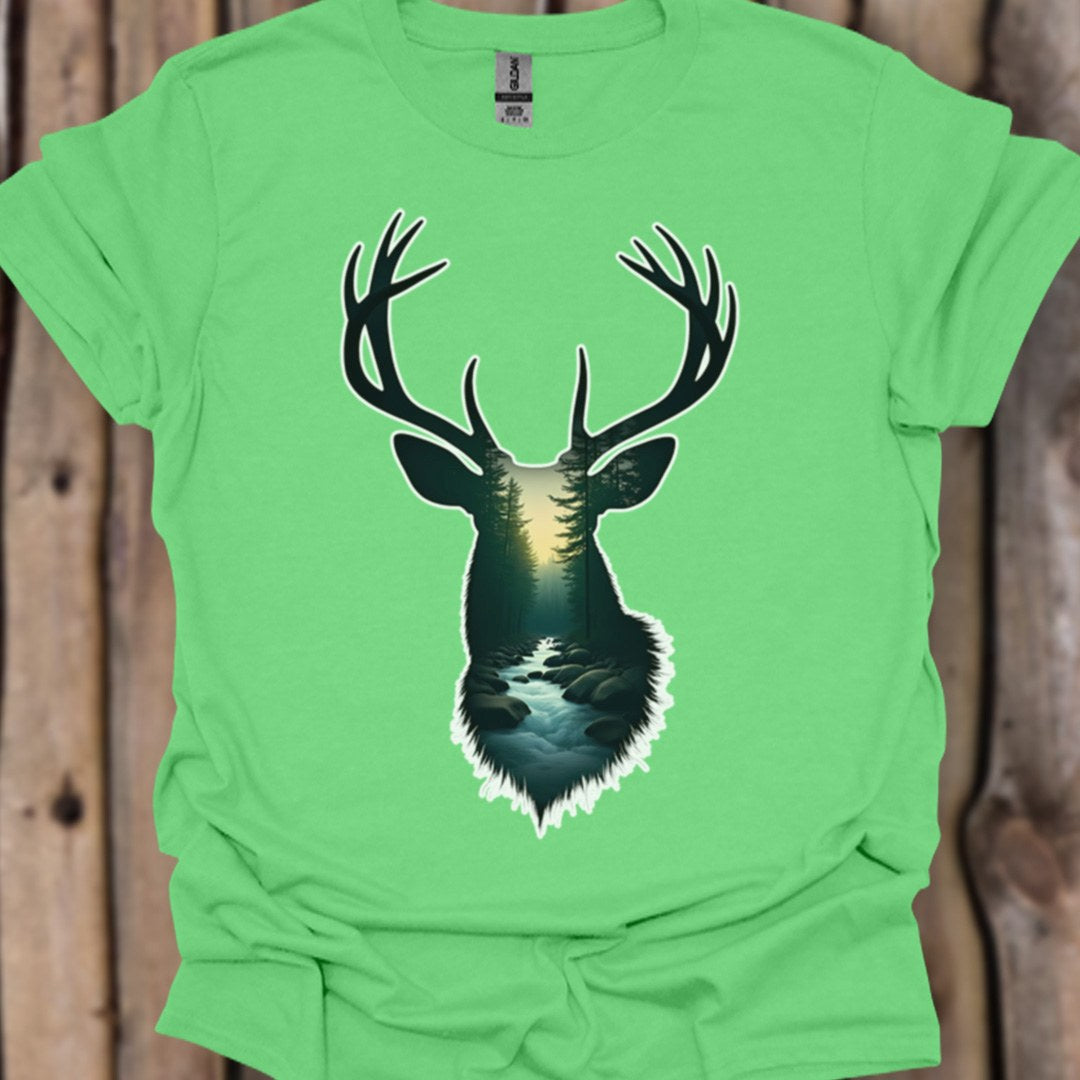 Hert double exposure bosbeek trendy T-shirt