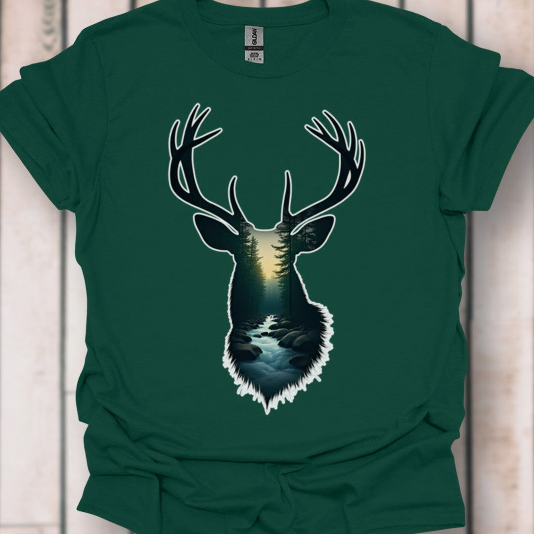 Hert double exposure bosbeek tijdloos T-shirt