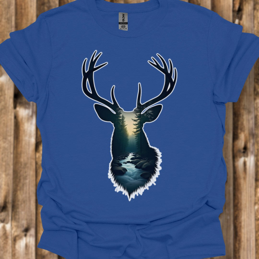 Hert double exposure bosbeek trendy T-shirt