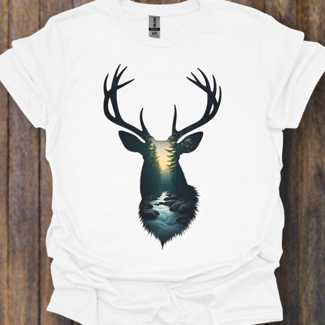 Hert double exposure bosbeek tijdloos T-shirt