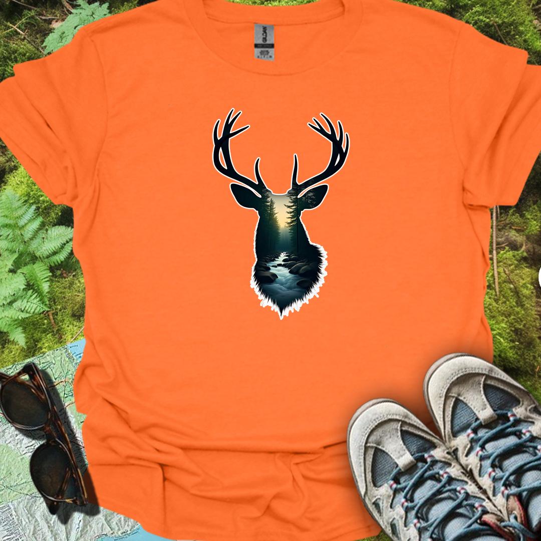 Deer double exposure bosbeek trendy T-shirt
