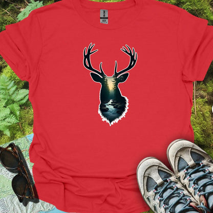 Deer double exposure bosbeek trendy T-shirt
