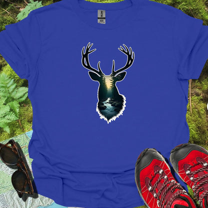 Deer double exposure bosbeek trendy T-shirt