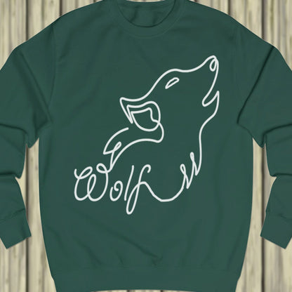 Huilende wolf lijntekening wit sweatshirt