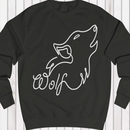 Huilende wolf lijntekening wit sweatshirt
