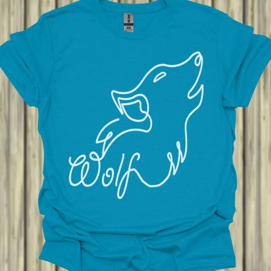 Huilende wolf lijntekening wit T‑Shirt