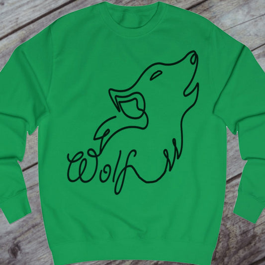 Howling wolf line drawing black sweatshirt
