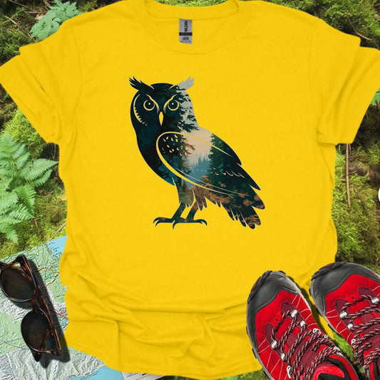 Chouette double exposition forêt T-shirt tendance 