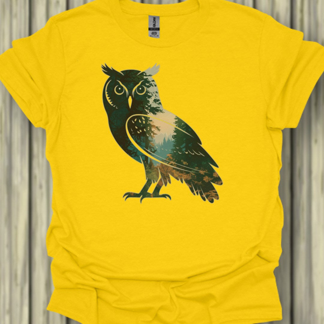 Chouette double exposition forêt T-shirt tendance 