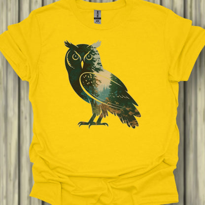 Chouette double exposition forêt T-shirt tendance 