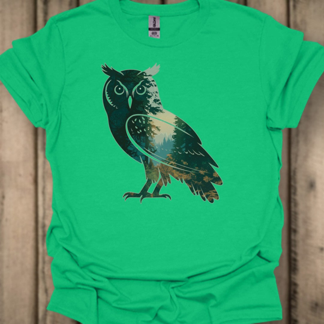 Chouette double exposition forêt T-shirt tendance 