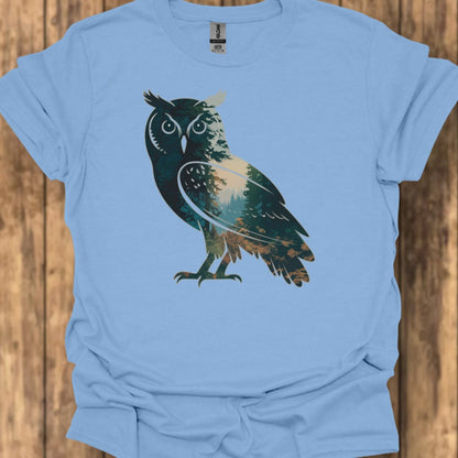 Chouette double exposition forêt T-shirt tendance 