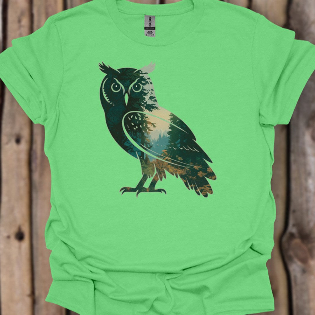 Chouette double exposition forêt T-shirt tendance 
