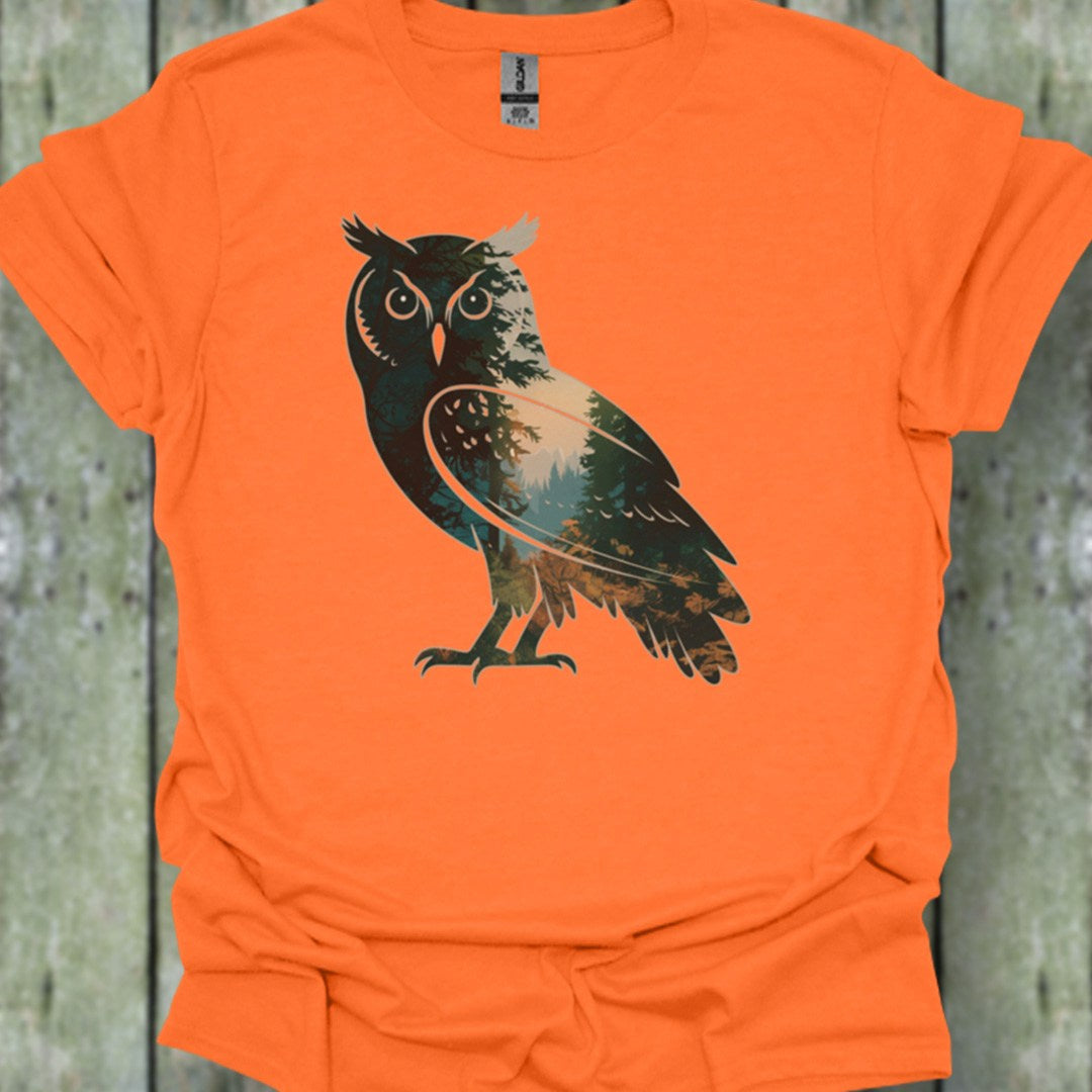 Chouette double exposition forêt T-shirt tendance 