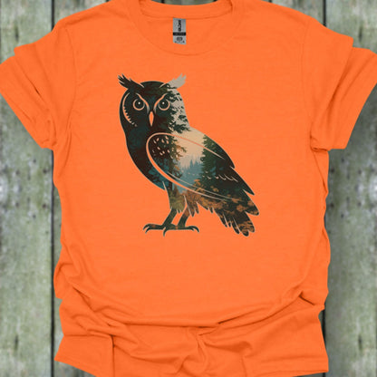Chouette double exposition forêt T-shirt tendance 