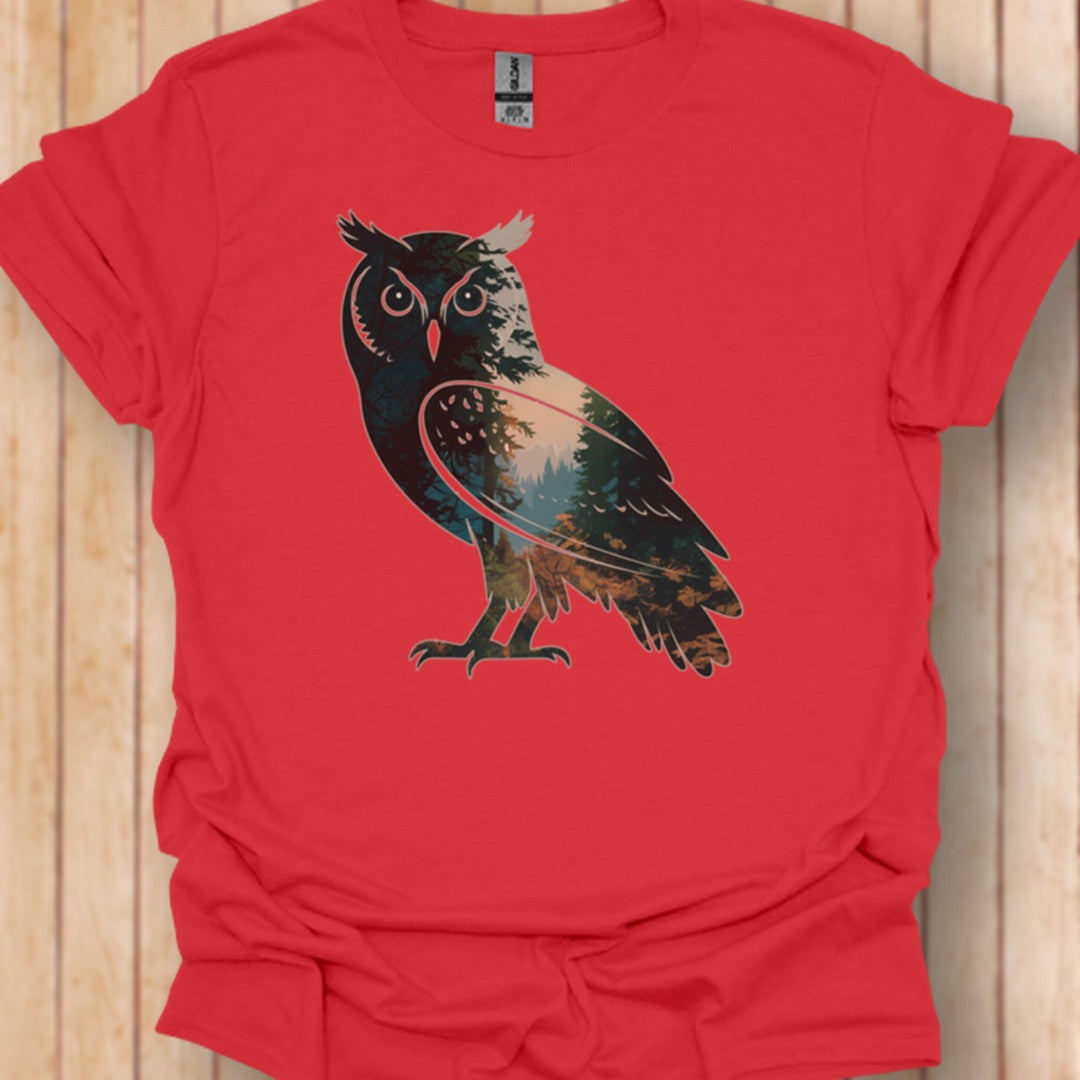 Chouette double exposition forêt T-shirt tendance 