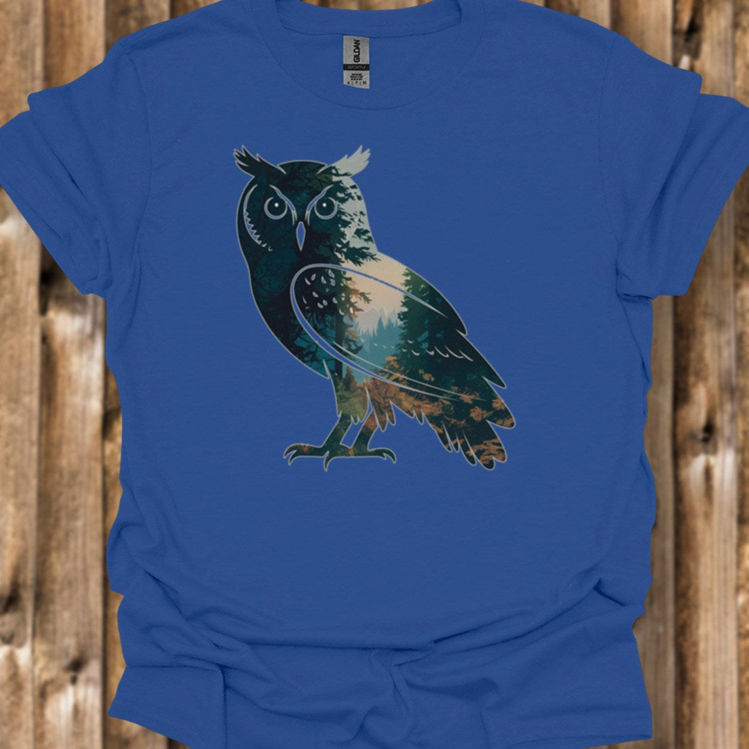 Chouette double exposition forêt T-shirt tendance 