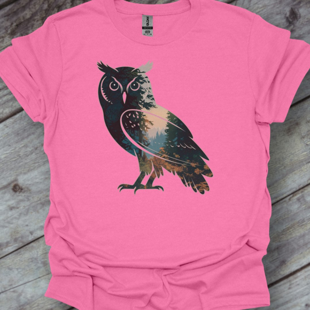 Chouette double exposition forêt T-shirt tendance 