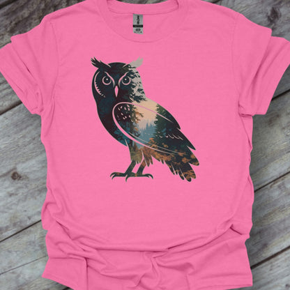 Chouette double exposition forêt T-shirt tendance 