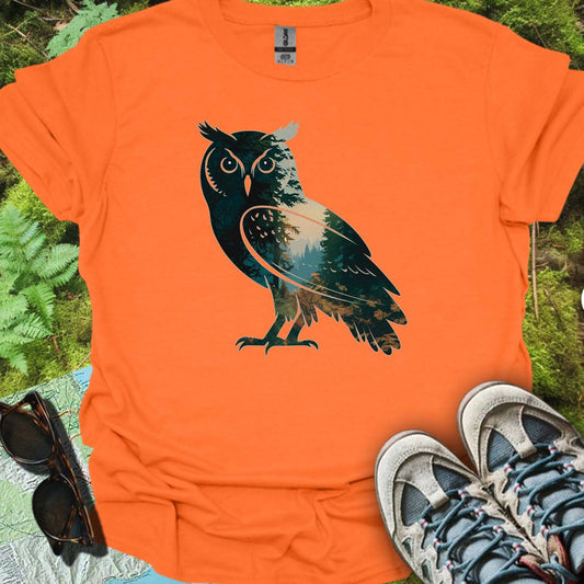 Chouette double exposition forêt T-shirt tendance 