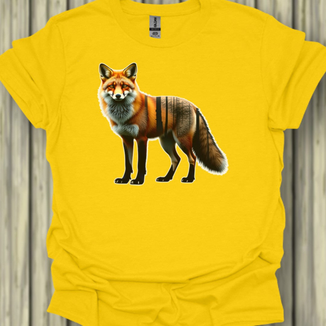 Renard debout double exposition T-shirt tendance 