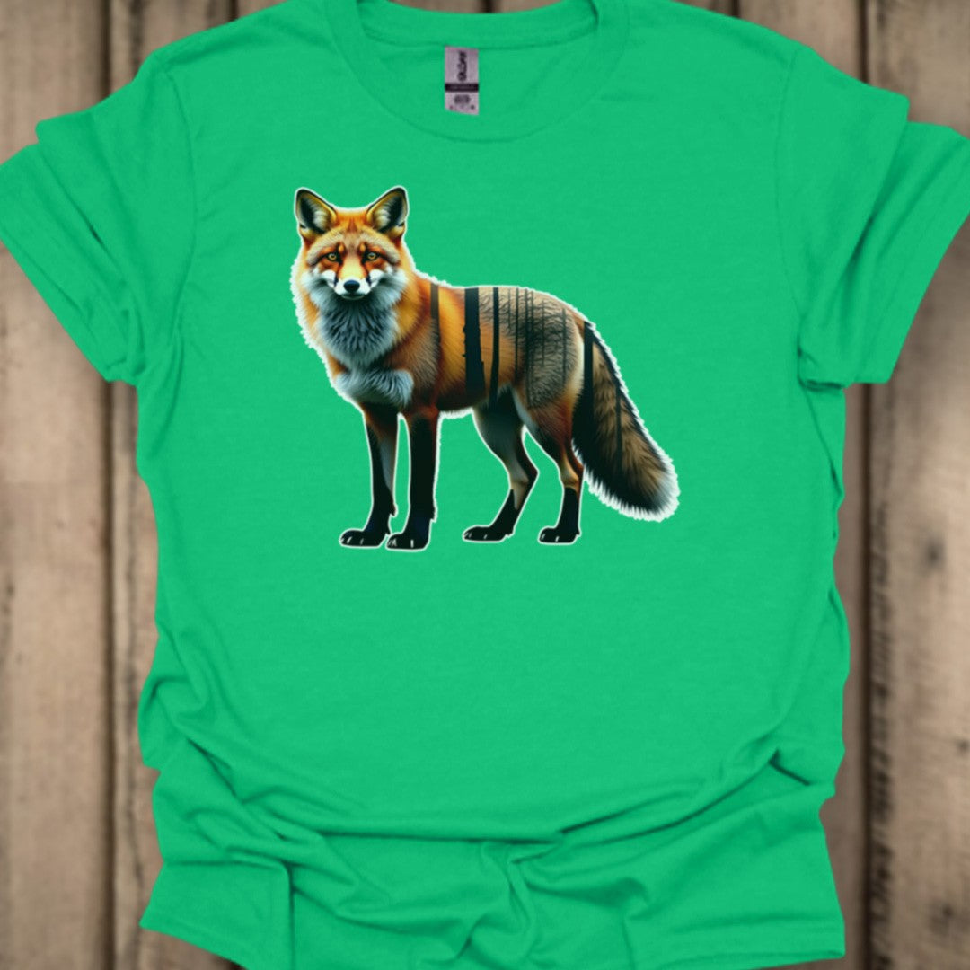 Renard debout double exposition T-shirt tendance 