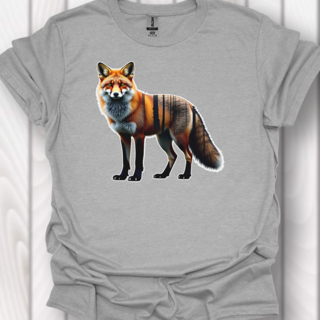 Vos staand double exposure tijdloos T-shirt