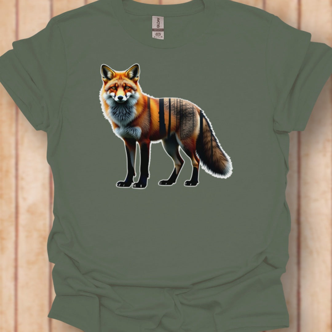 Vos staand double exposure tijdloos T-shirt