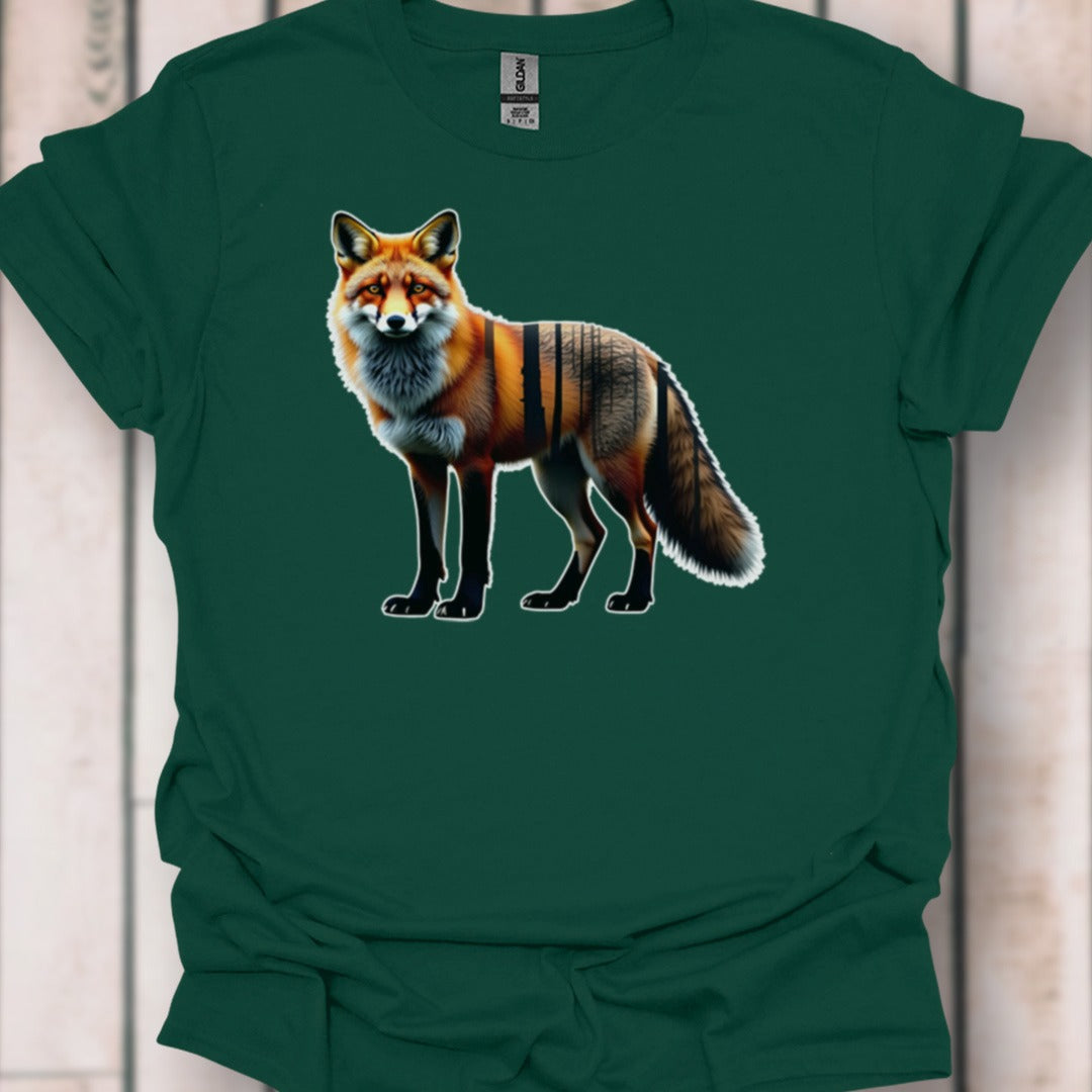 Vos staand double exposure tijdloos T-shirt