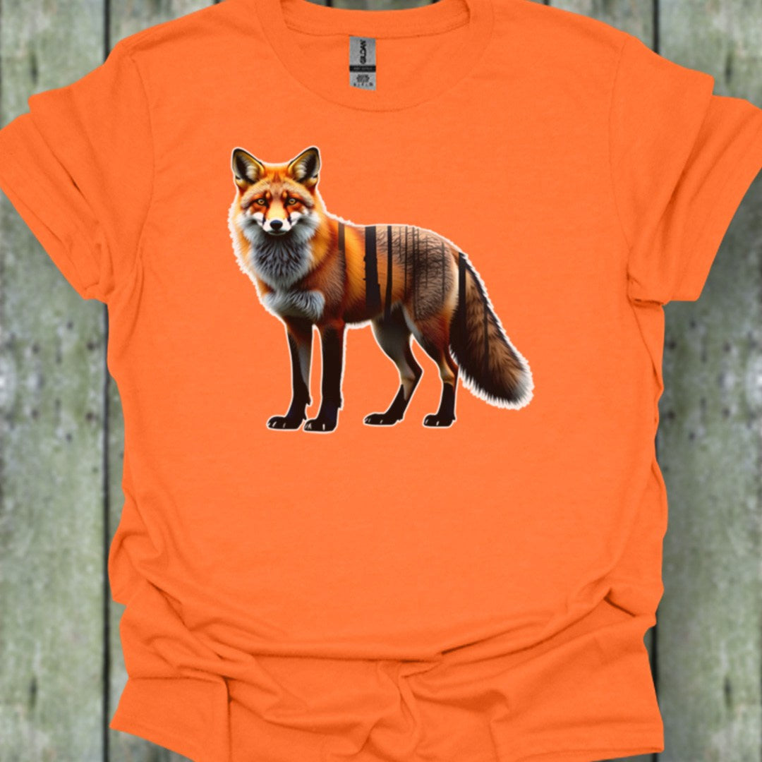Renard debout double exposition T-shirt tendance 