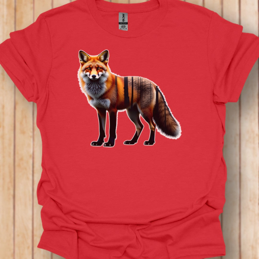Renard debout double exposition T-shirt tendance 